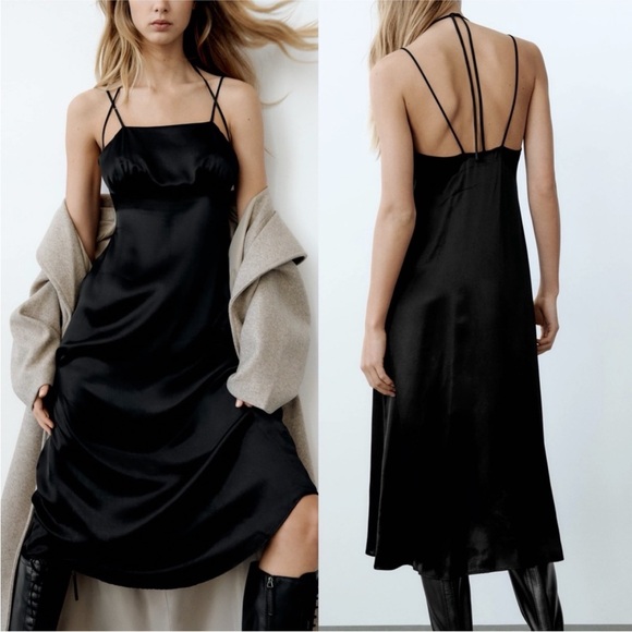 Zara Black Midi Slip Dress - Picture 2 of 6